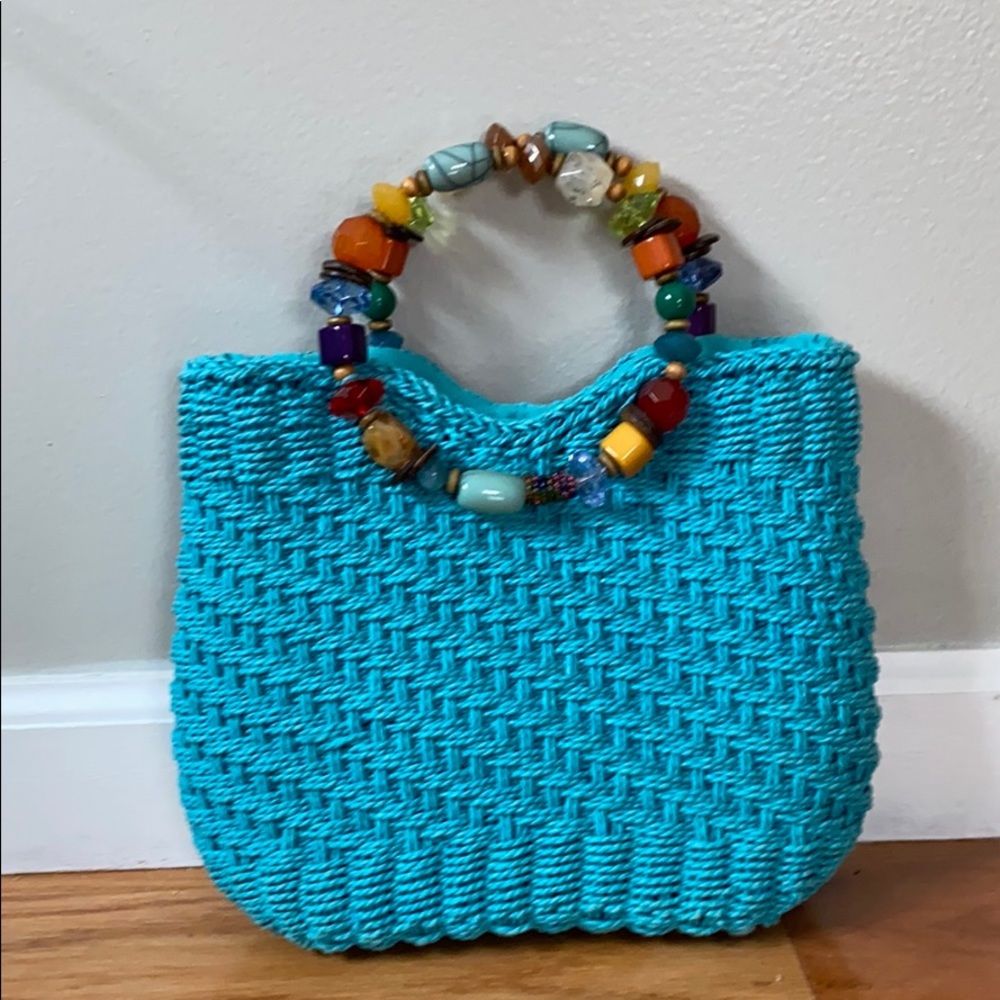Vintage Capelli Turquoise Straw Handbag